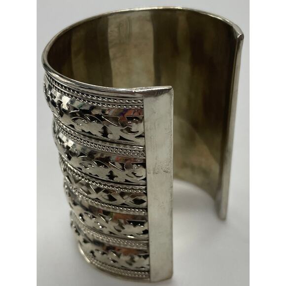 Unmarked Large Open Silvertone Cuff Scroll Cutout - Picture 5 of 8